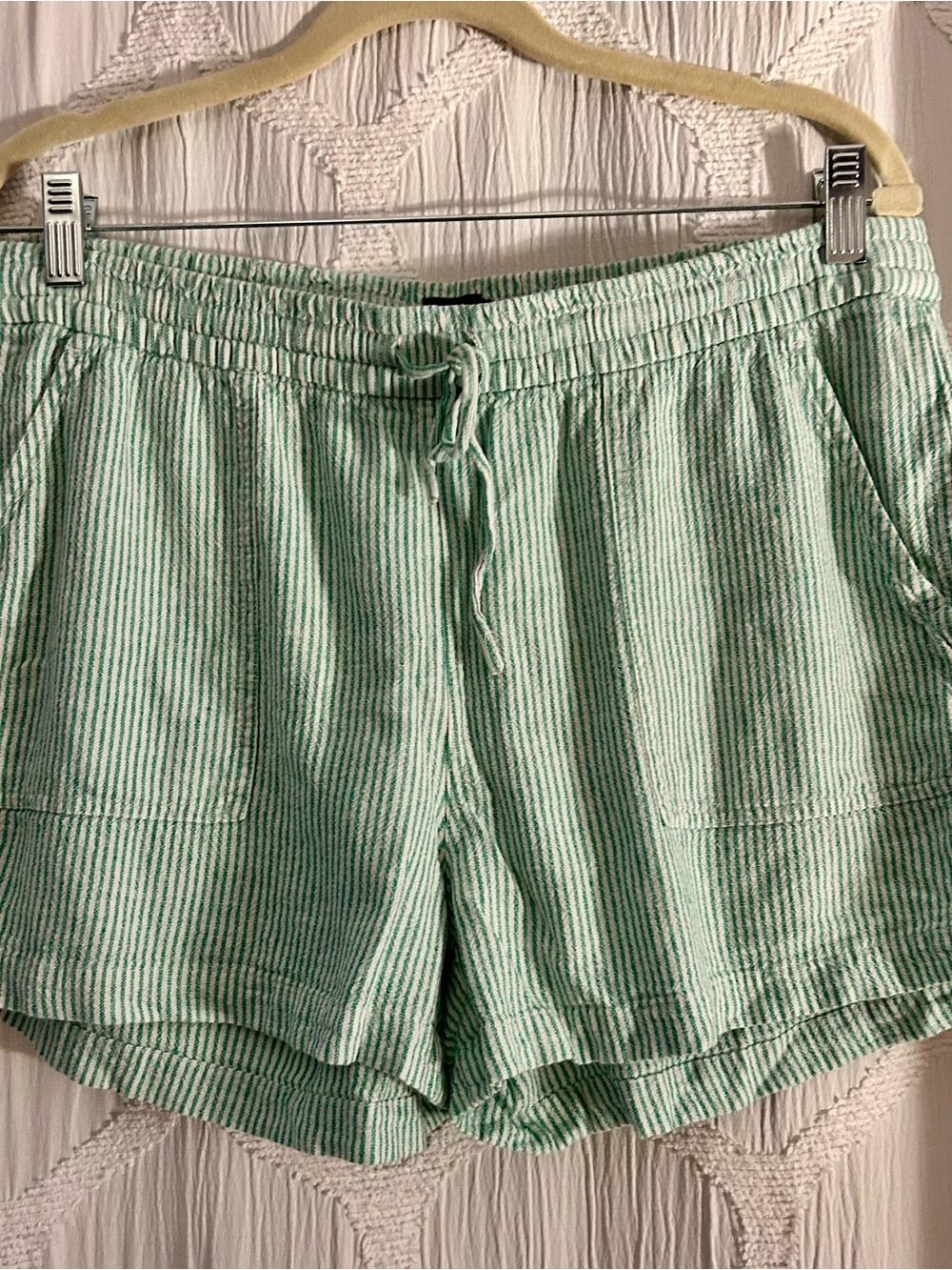 J. Crew Mint and White Striped Drawstring Elastic Waist Shorts Medium